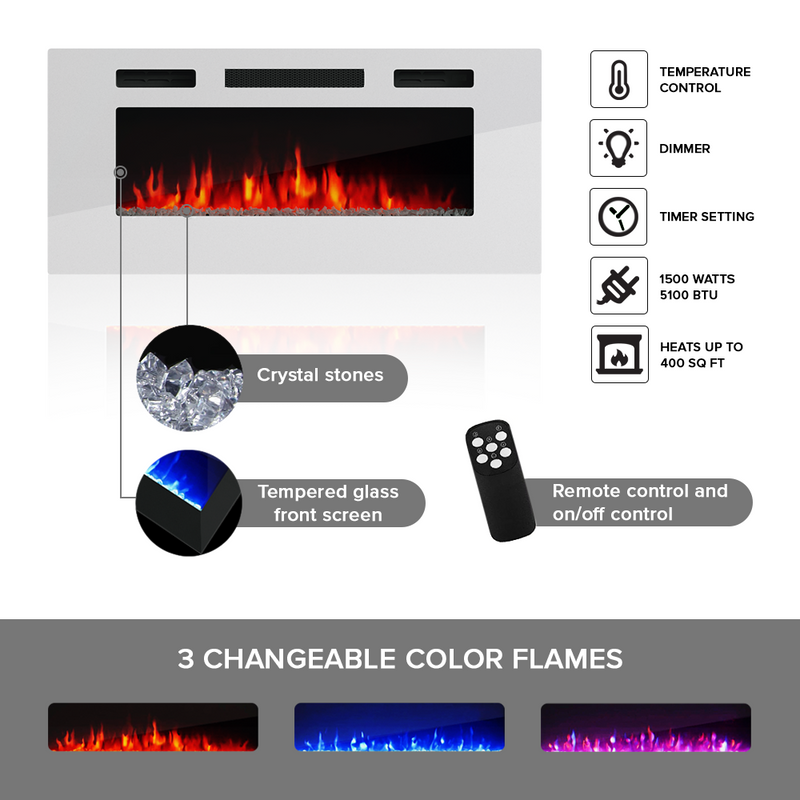 40" Electric Fireplace Heater - Meble Furniture