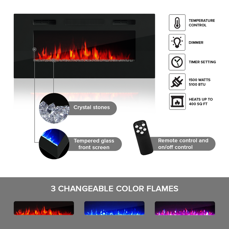 40" Electric Fireplace Heater - Meble Furniture