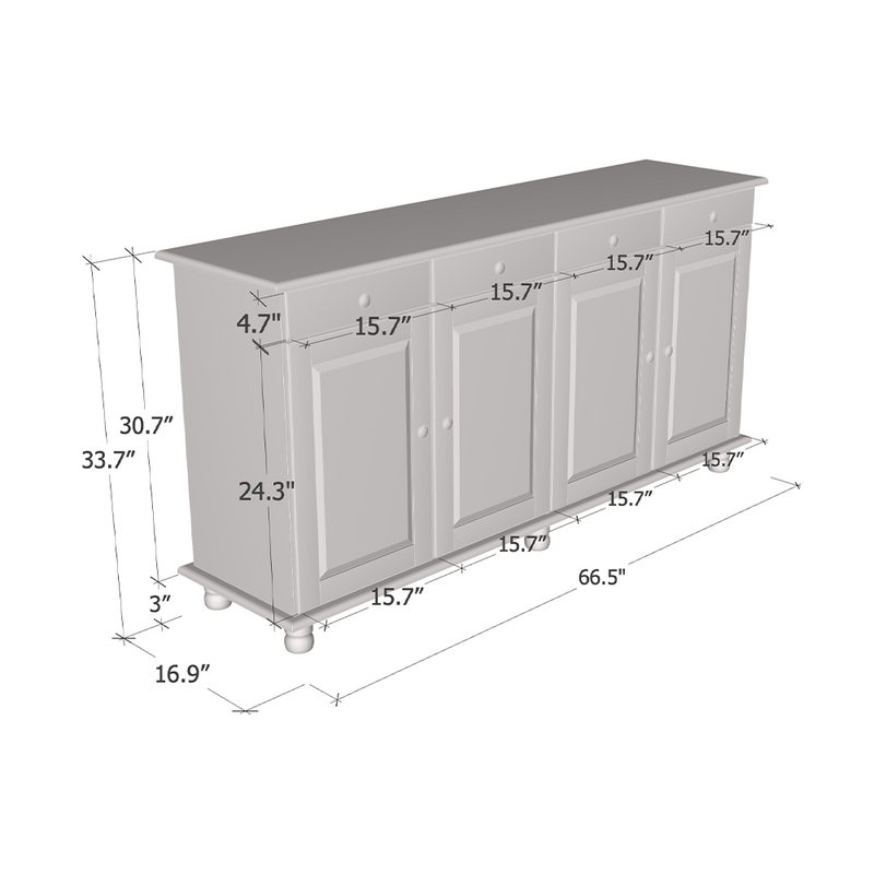 Rubi 4D Solid Wood Sideboard dimensions diagram