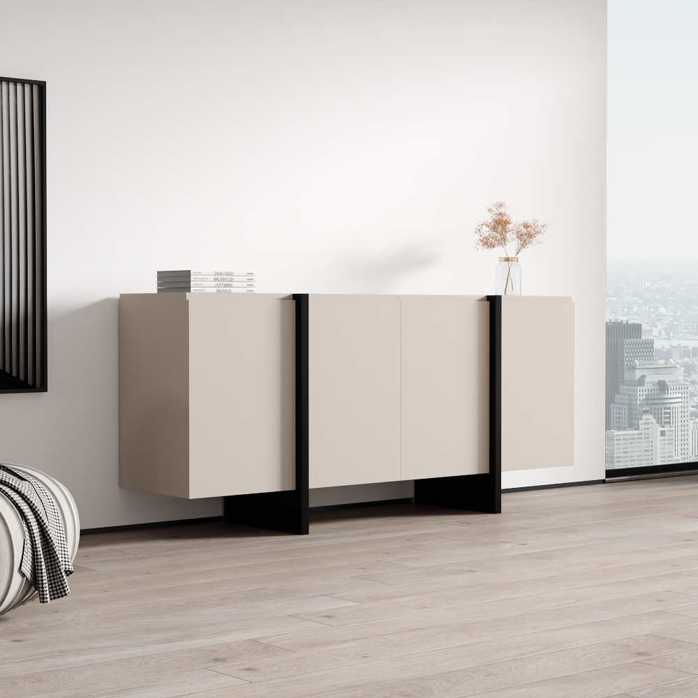 Meble Furniture Kinzie 180 Sideboard, White/Concrete