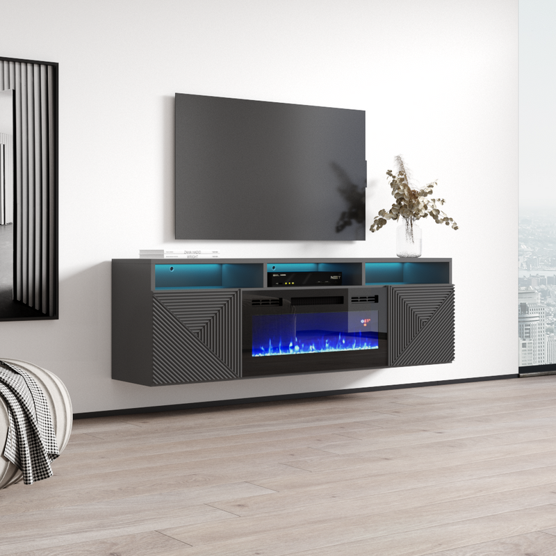 Giza BL-EF Floating Fireplace TV Stand - Meble Furniture