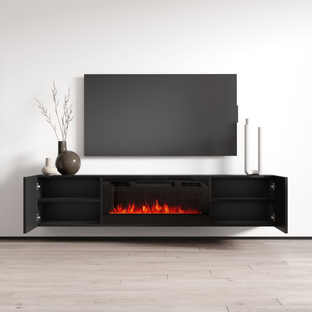 wall mounted tv unit with fireplace