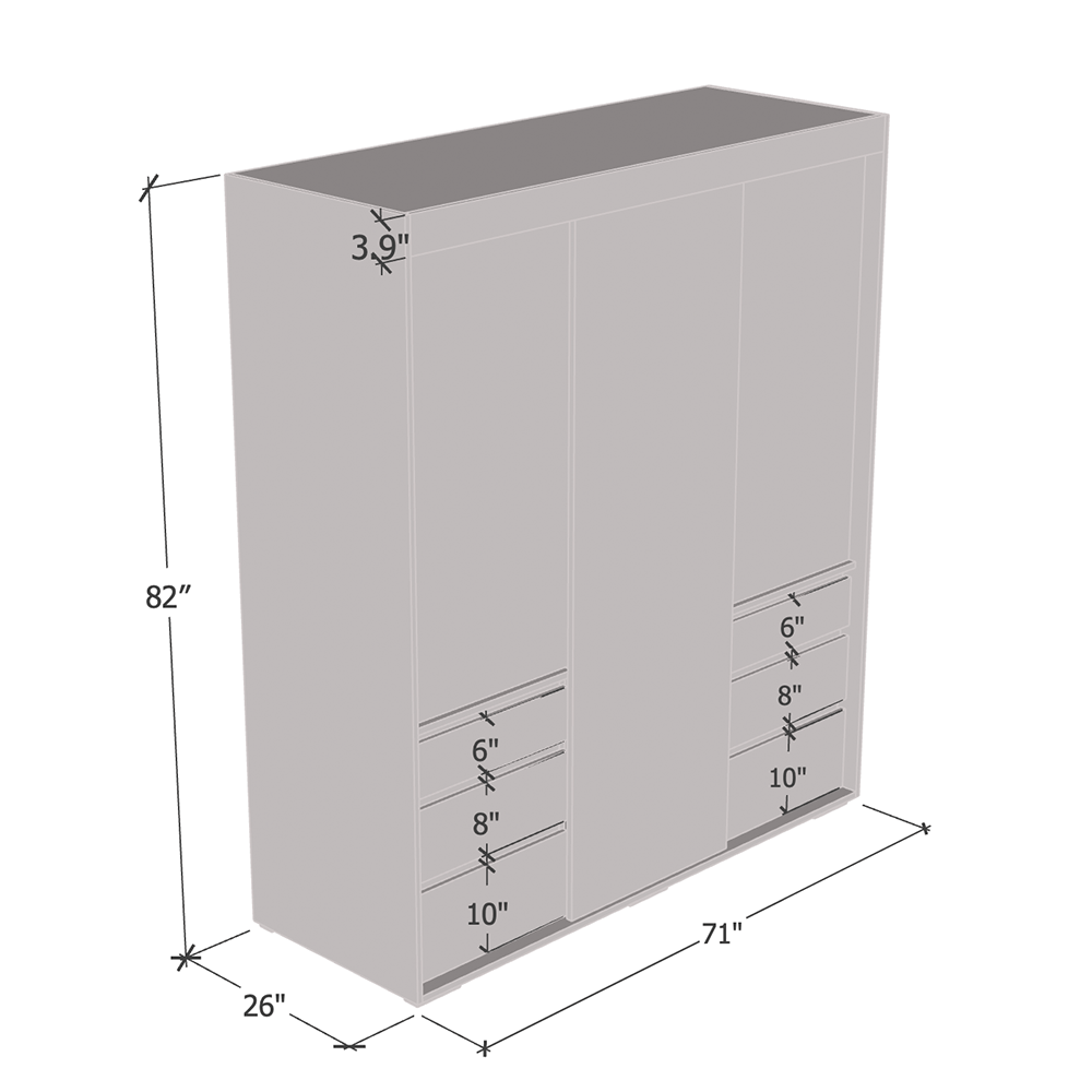 Monaco 3 Door 71" Wardrobe with Mirror - Meble Furniture