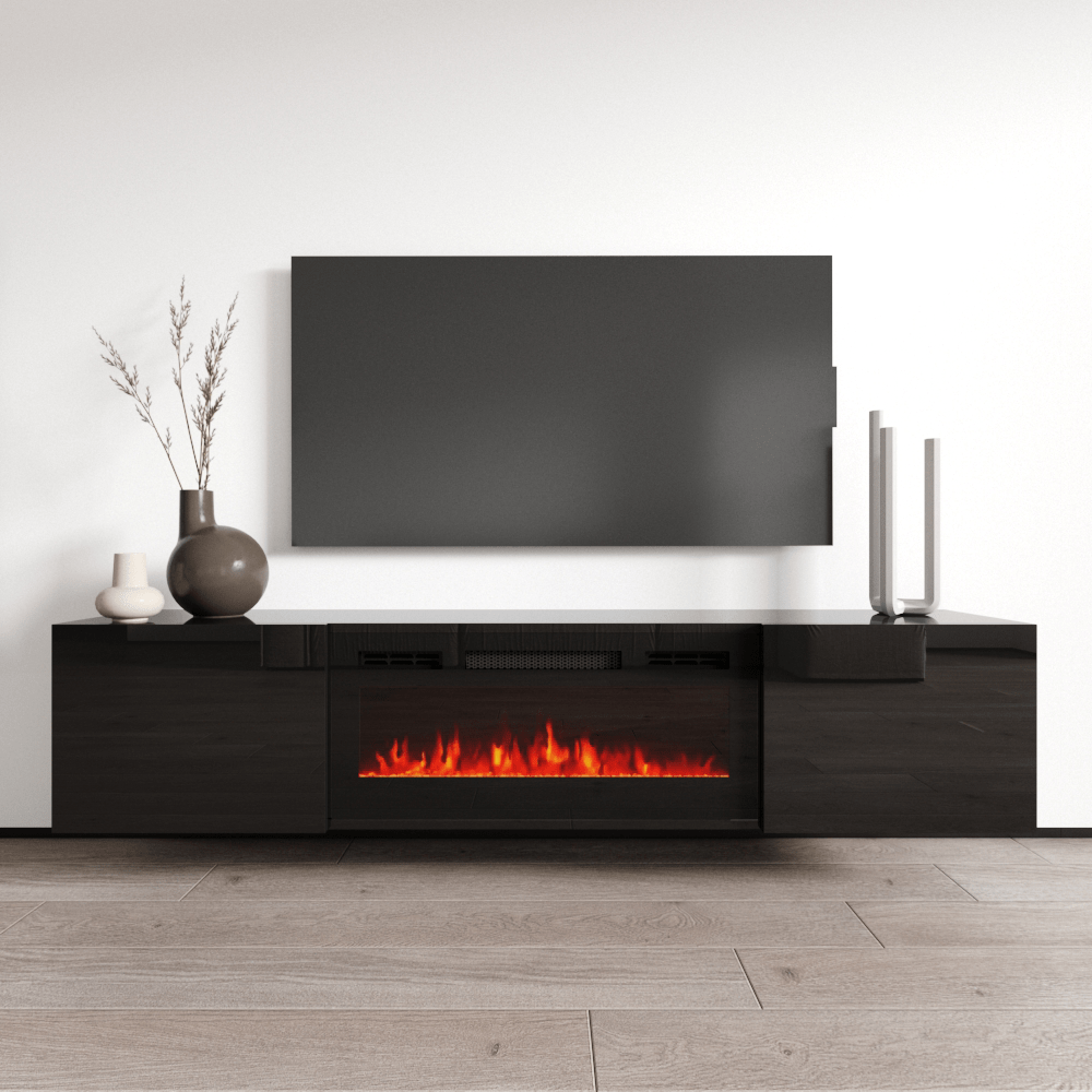 Cali BL EF Floating Fireplace TV Stand Meble Furniture