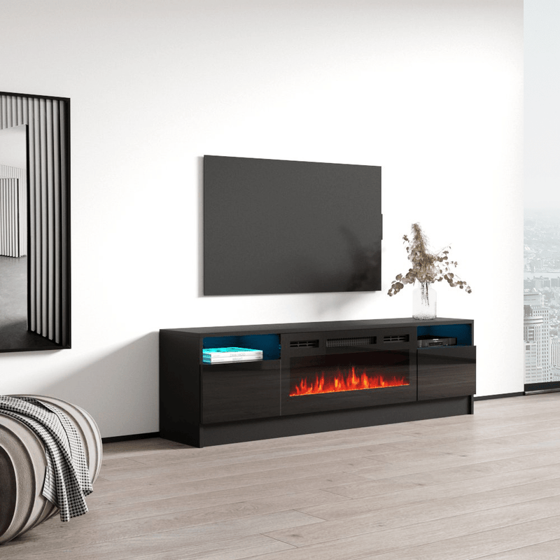 Duke 01 BL-EF Electric Fireplace 63" TV Stand - Meble Furniture