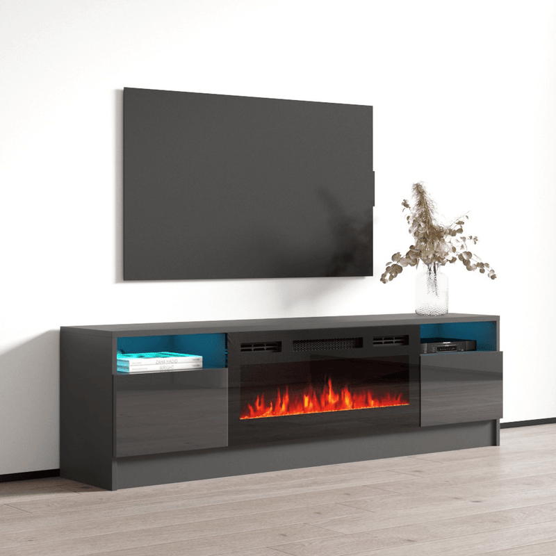 Duke 01 BL-EF Electric Fireplace 63" TV Stand - Meble Furniture