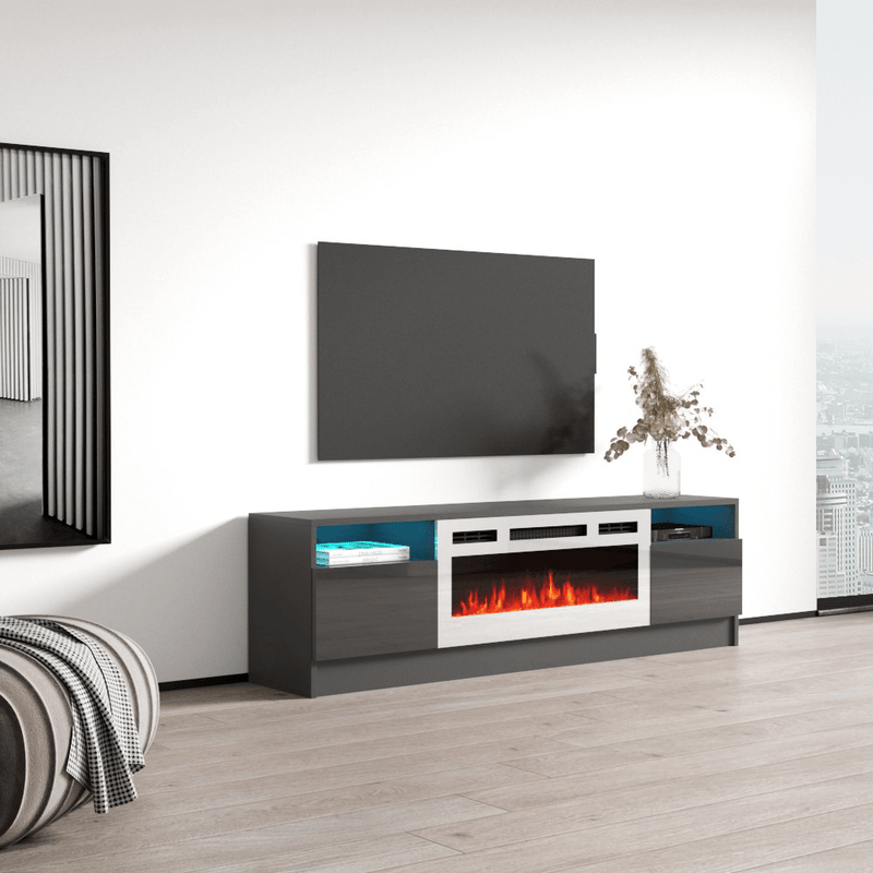 Duke 01 WH-EF Electric Fireplace 63" TV Stand - Meble Furniture