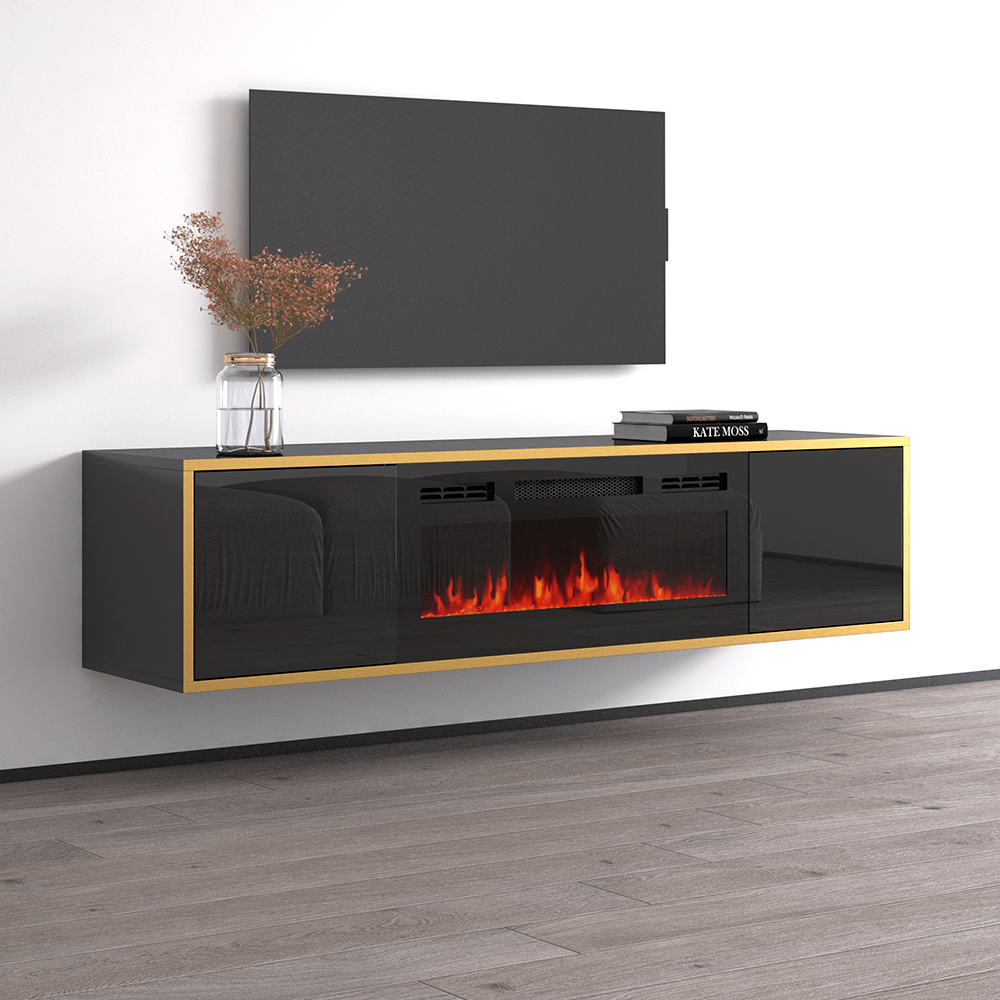 Goldie BL EF Floating Fireplace TV Stand Meble Furniture