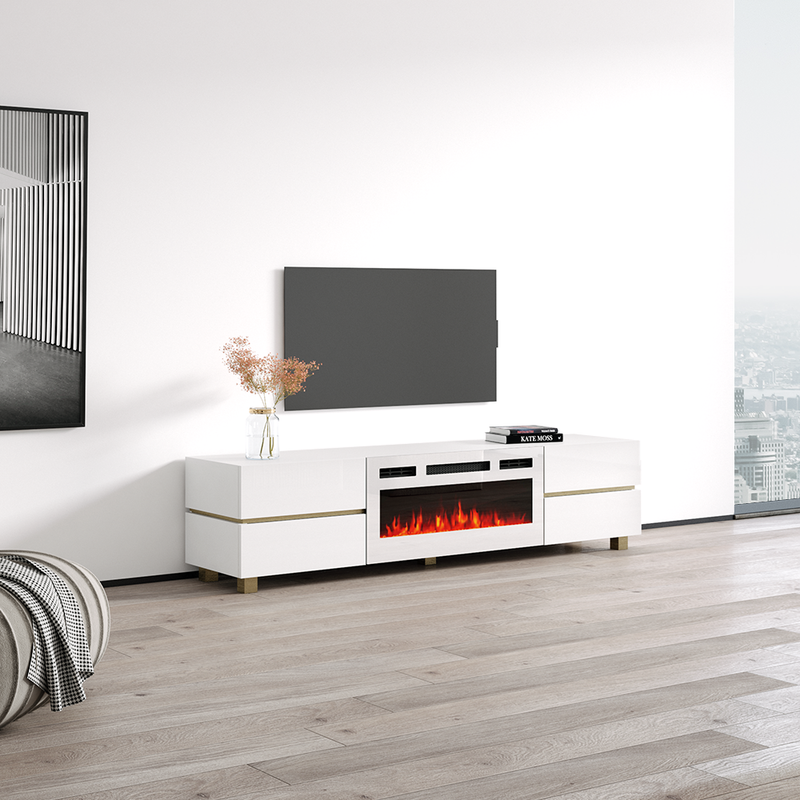 Bono 01 WH-EF Fireplace TV Stand - Meble Furniture